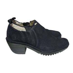 Fly London Wate Suede Low Ankle Slip-on Booties Women’s Size 38 US 7 - 7.5 Black